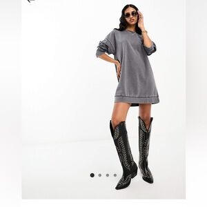 ASOS- Oversized Mini Sweatshirt Dress in Acid Wash Charcoal